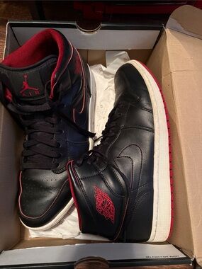 Jordan Air 1 Mid Men’s Black with Red Accents Sneakers